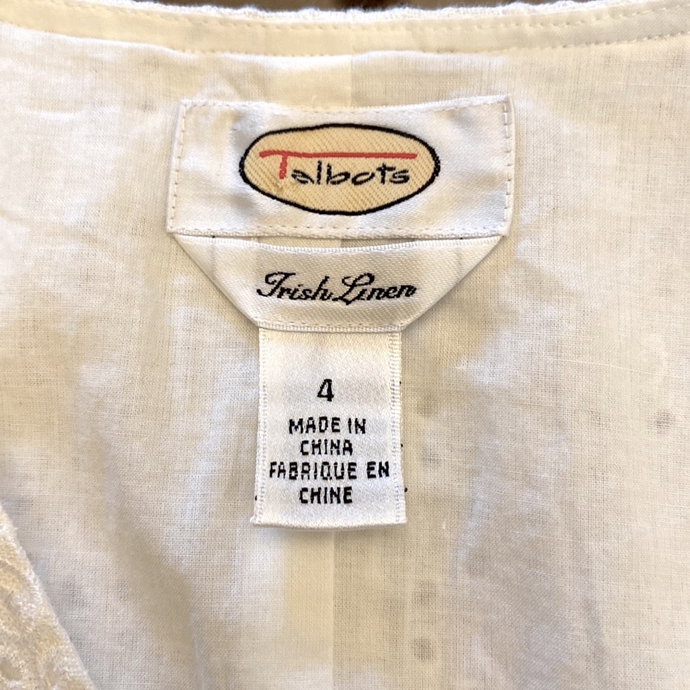 Talbots Irish Linen lined V Neck Eyelet Shell size 4 - Picture 5 of 8